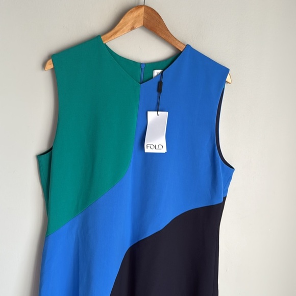 NEW The Fold London Sorrento Dress Tranquil Teal Multicolour 14 - Picture 5 of 15